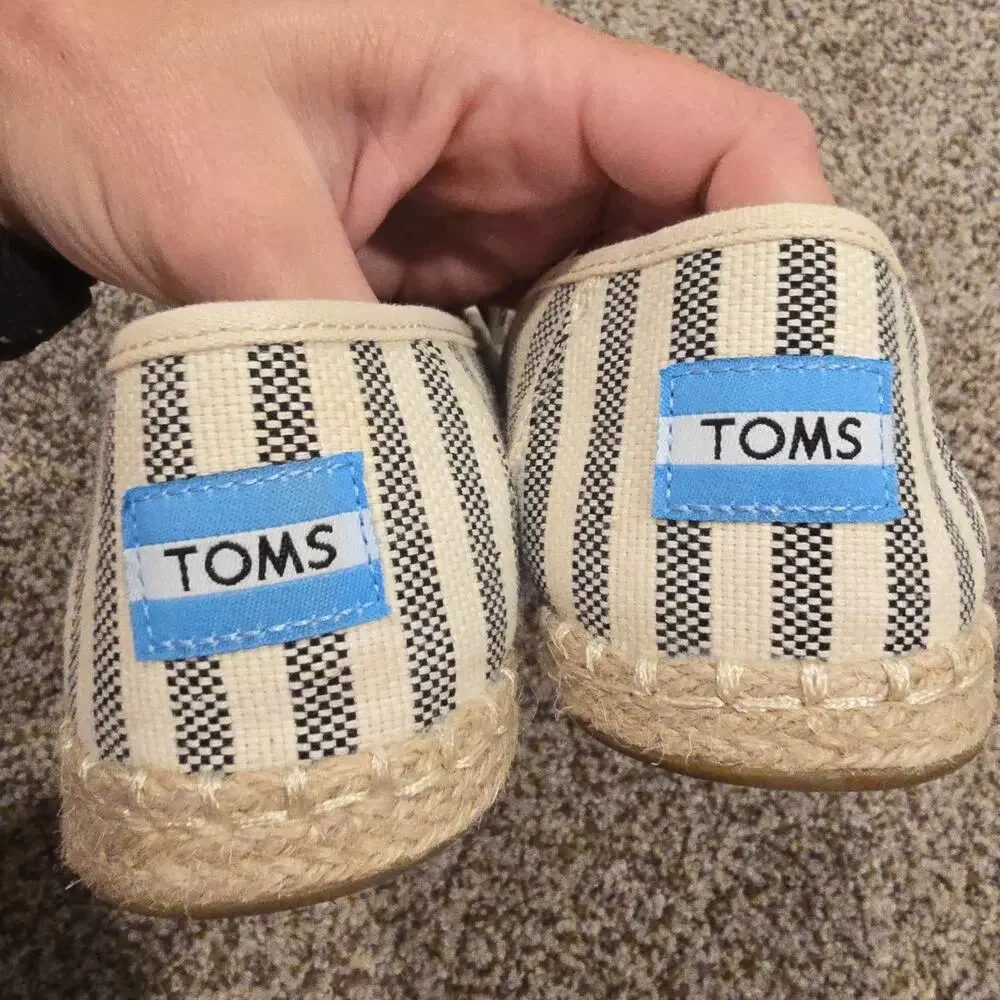 Women's TOMS Espadrilles Slip On Shoes Black Cream Striped | Size 6.5